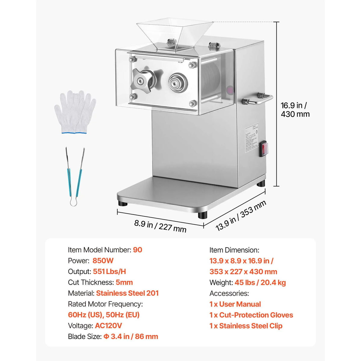 SucceBuy Meat Cutting Machine 850 W Commercial Slicer 5 mm Stainless Steel Blade Shredder for Boneless Meat Vegetables Kitchen Amocart