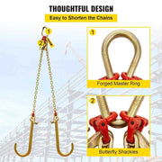 Load image into Gallery viewer, Amocart G80 V Bridle Chain 5/16" x 2' Towing Chain Bridle with 15" J &amp; T &amp; Grab Hooks Chain Bridle for Flatbed Truck Transport
