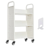 SucceBuy Rolling Library Book Cart 330lbs Capacity 30.3x15x48.0In Single Sided V-Shaped Shelves w/ 3 In Lockable Wheels for Home