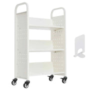 Load image into Gallery viewer, SucceBuy Rolling Library Book Cart 330lbs Capacity 30.3x15x48.0In Single Sided V-Shaped Shelves w/ 3 In Lockable Wheels for Home
