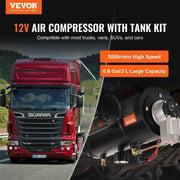 Load image into Gallery viewer, Amocart 12V Air Compressor with Tank 0.8Gal/3L Train Horn Air Compressor 120 psi Working Pressure Onboard Air Compressor System
