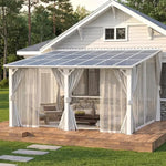 Hard Top Lean-to Gazebo Pergola Curtains & Netting Wall-Mounted Patio Deck Awning, Custom