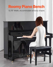 Load image into Gallery viewer, SucceBuy Piano Use Chair, Piano Bench with High-Density Padded Cushion &amp; Storage Compartment Wooden Piano Bookcase Stool Seat
