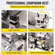 Load image into Gallery viewer, SucceBuy Mini Metal Lathe 8x14'' 2250PRM Variable Speed 600W Metal Working Lathe Milling Machine, Various Types of Metal Turning - AMOCART
