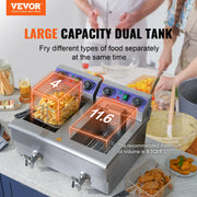 Bild in Galerie-Viewer laden, SucceBuy  Electric Deep Fryer w/Dual Removable Tanks 12L 5000W Commercial Countertop  Fryer for Chicken French Fries
