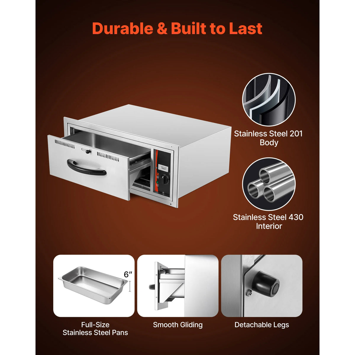 SucceBuy Commercial Electric Drawer Warmer Single-Drawer Stainless Steel Built-in Installation Drawer Cabinet for Restaurant