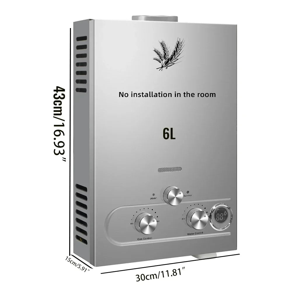 VEVOR 6L/8L/10L/12L/16L/18L LPG Water Heater, On-Demand Instant Hot Water System for Propane & Butane Gas, Tankless Home Use Boiler Amocart