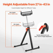 Load image into Gallery viewer, Amocart Roller Stand 250lbs/135lbs LBC Adjustable Height with 11.5in Polished Steel Roller Head Woodworking Extension Support
