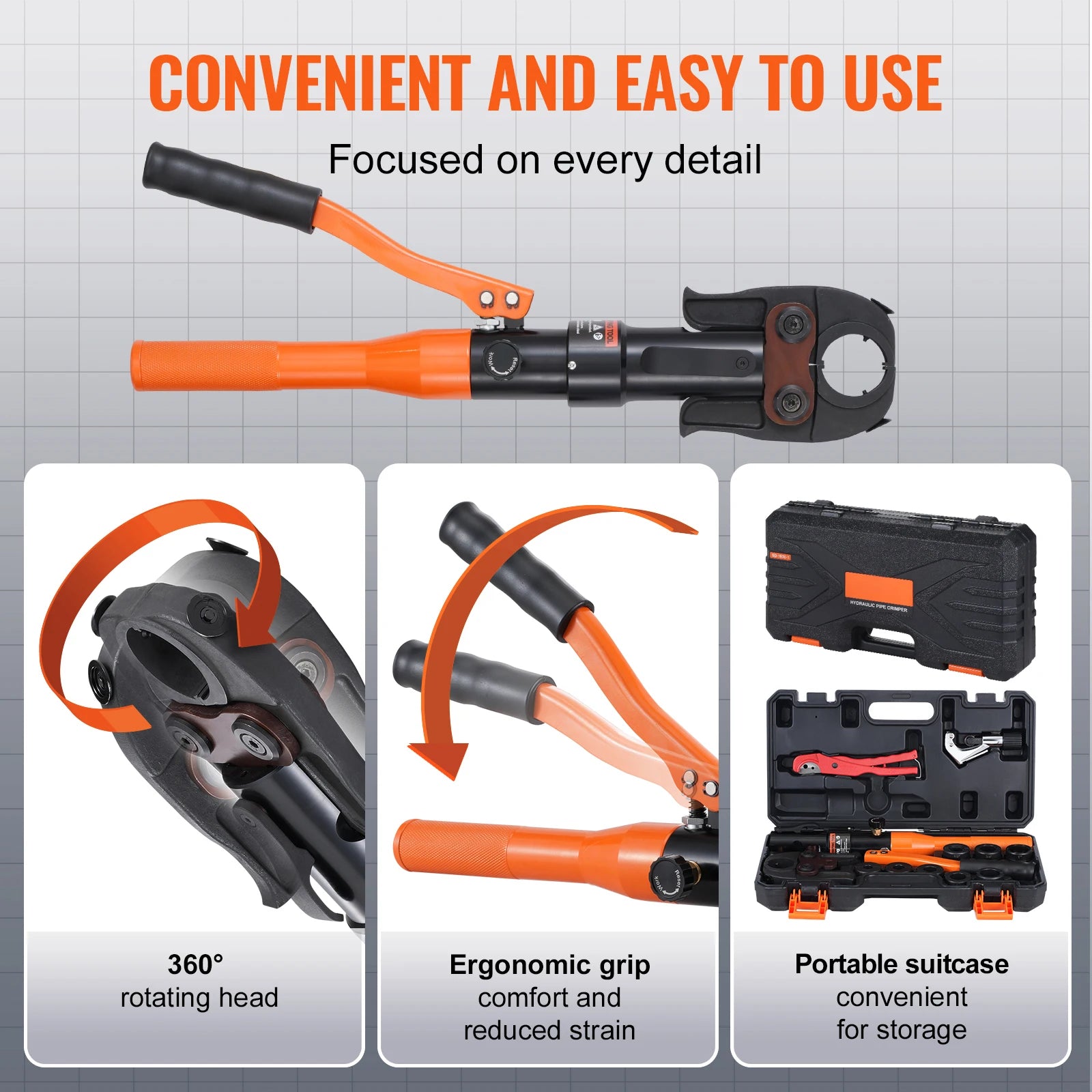 SucceBuy Copper Pipe Crimping Tool Hydraulic Driven Press Tool with 3/8" 1/2" 5/8" 1" Jaws for ASTM F1807 Pex Pipe Copper Ring
