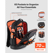 Load image into Gallery viewer, SucceBuy 65 Pockets Tool Bag Tool Backpack with Molded Base Electrician Jobsite Back Pack  for Repairman Tools Storage Organizer
