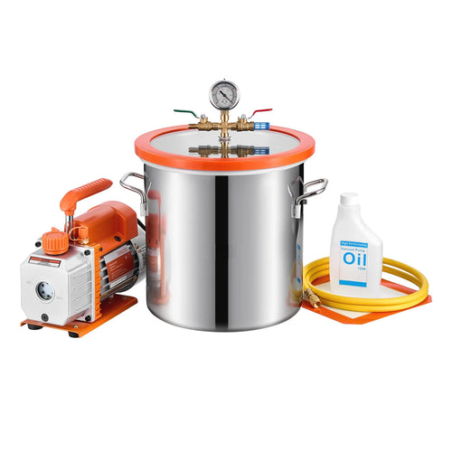 Amocart 3 Gallon / 5 Gallon Vacuum Chamber with 3.5 CFM Single Stage Vacuum Pump for Stabilizing Wood Degassing Silicone Resin