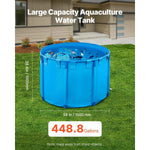 Amocart Canvas Fish Pond 448.8Gal Above Ground Fish Pond, Foldable PVC Koi Tank with Frame and Drain Valve for Aquaculture Blue