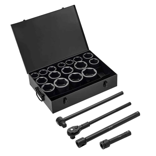 Amocart Drive Impact Socket Set 6 Point Shallow Impact Sockets with Extension Bars Cr-V Steel Size Marking and Carrying Case