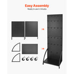 Amocart Standing Pegboard Display with Casters & 30 Hooks Thickened Steel Peg Board Panel for Retail Store Jewelry Shop