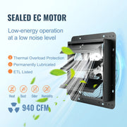 Charger l'image dans la visionneuse de galerie, Amocart Shutter Exhaust Fan 12'' with Temperature Humidity Controller EC/AC-motor 940 CFM 10-Speed Adjustable Wall Mount Attic
