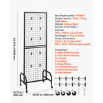 Amocart Grid Wall Panel Wire Grid Panels Display Rack Movable Art Display Shelf with Wheel Carbon Steel Gridwall for Craft Show