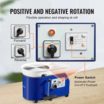 Amocart 11in Pottery Wheel Ceramic Forming Machine Adjustable 60-300RPM Speed Handle Foot Pedal Control ABS Detachable Basin