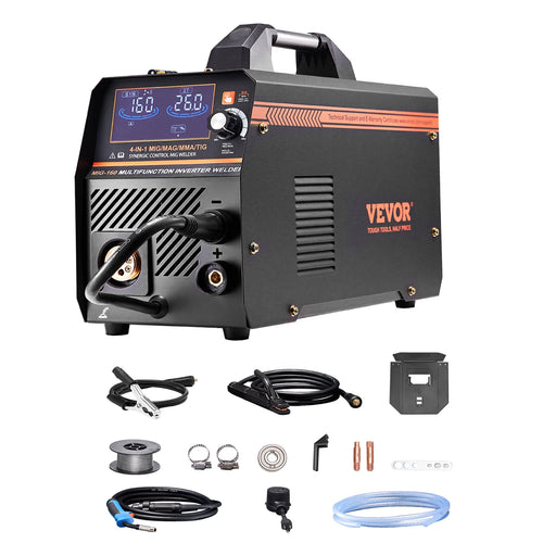 4 in 1 MIG Welding Machine Gas MIG 160A 200A Multi-Process Synergic Mig Welder w/ IGBT Inverter LCD Screen Display MIG
