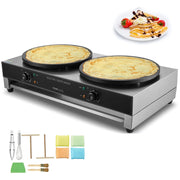 Load image into Gallery viewer, SucceBuy 16in Electric Crepe Maker Double Head Commercial Crepe Machine Flat Plate Crepe Griddle Desktop Cereals Pancake Stove - AMOCART
