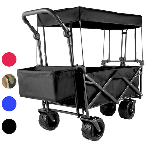 SucceBuy Folding Wagon Cart Adjustable Handle Bar Removable Canopy Oxford Cloth Collapsible Shopping Outdoor Camping Beach Cart