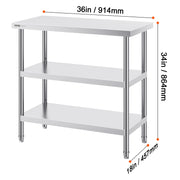 Load image into Gallery viewer, SucceBuy Stainless Steel Food Prep Table Commercial Kitchen Worktable with 2 Adjustable Undershelf for BBQ Kitchen Home Garage
