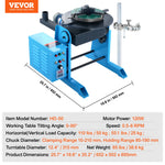 Amocart Rotary Welding Positioner 50KG 0-90° Welding Positioning Turntable Table 0.5-6RPM 120W with 12.4 Inch 3-Jaw Lathe Chuck