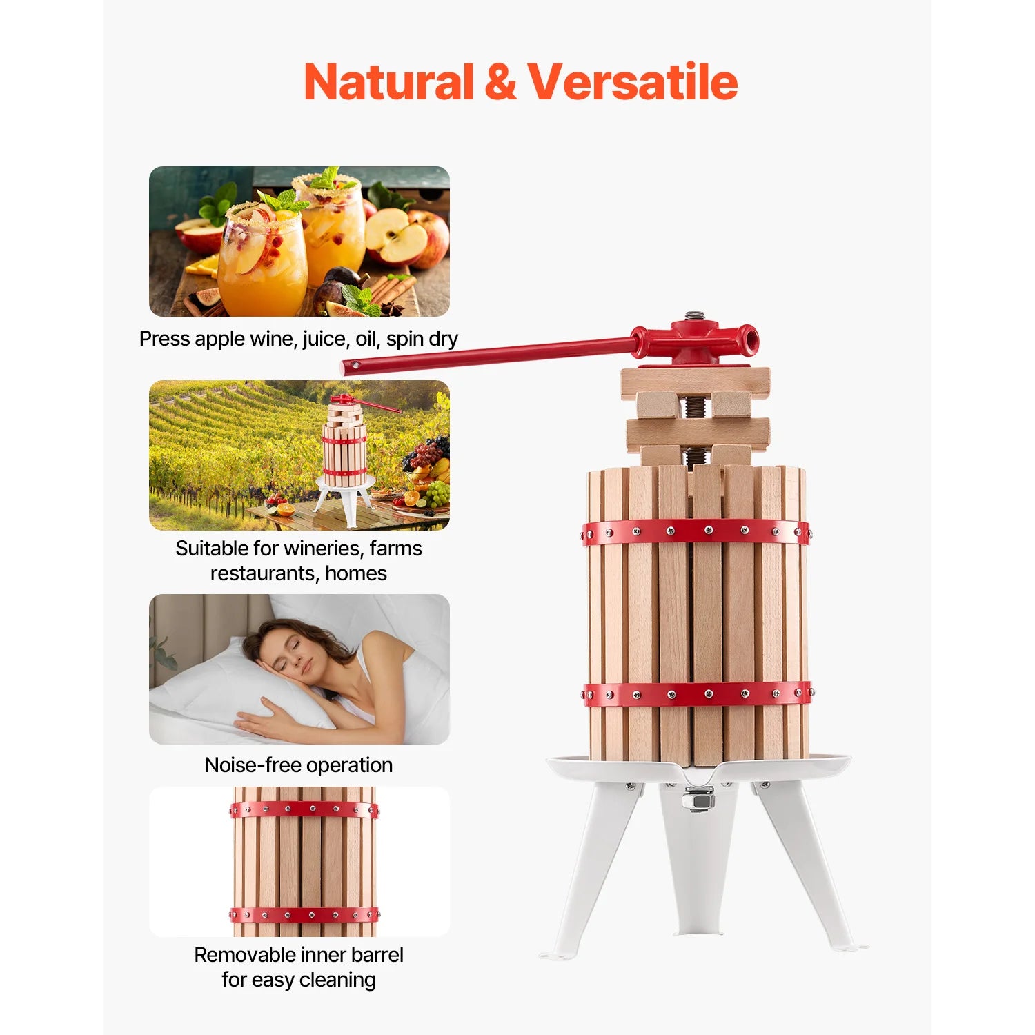 SucceBuy 6L 12L Fruit Wine Press Solid Wood Basket with 8 Blocks Heavy Duty Manual Juice Maker Cider Apple Grape Making Press