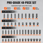 Amocart Drive Impact Socket Set Deep & Shallow Socket Set Cr-Mo Alloy Steel Auto Repair EasytoRead Size Markings Storage Case