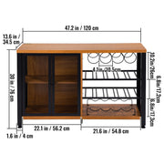 Bild in Galerie-Viewer laden, SucceBuy 47/55inch Industrial Bar Cabinet Wine Bar Cabinet Table with Wine Rack &amp; Glass Holder for Dining Living Room Rustic Oak
