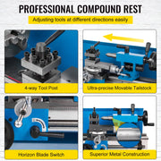 Bild in Galerie-Viewer laden, Amocart Mini Metal Lathe Machine 7"x14" 550W 180x350mm Variable Speed + 3 Jaw Chuck for Metalworking Turning Drilling Threading
