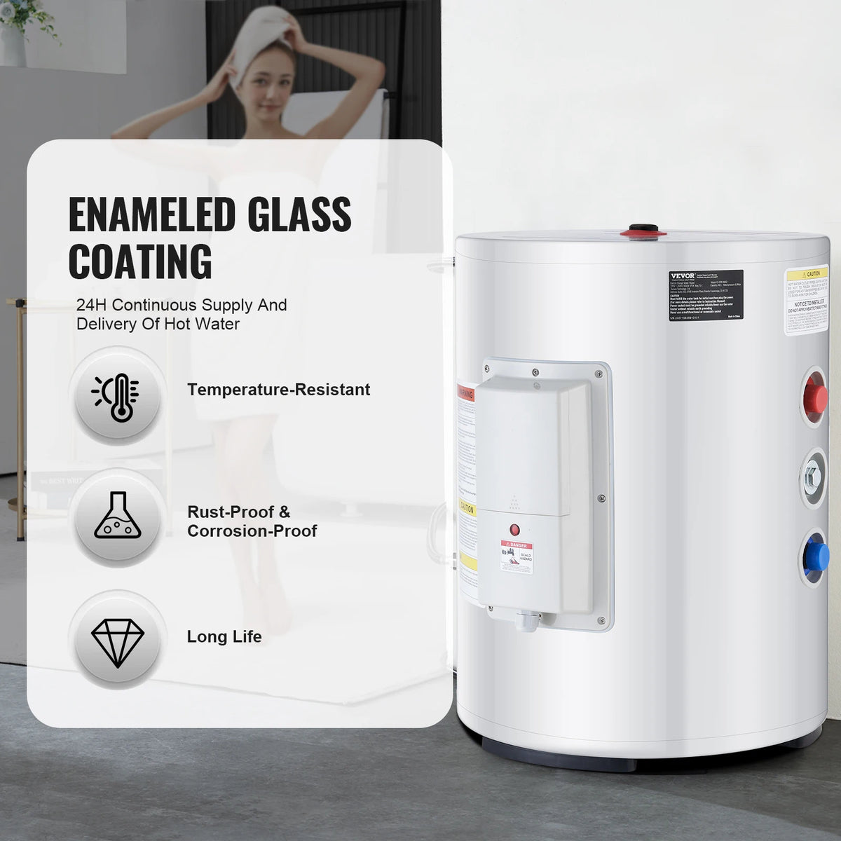 VEVOR Electric Water Heater 10 Gallon Tank Instant Hot Water Heater 1.6Kw Tankless Water Heater w/ LED Display Knob Control IPX4 Amocart