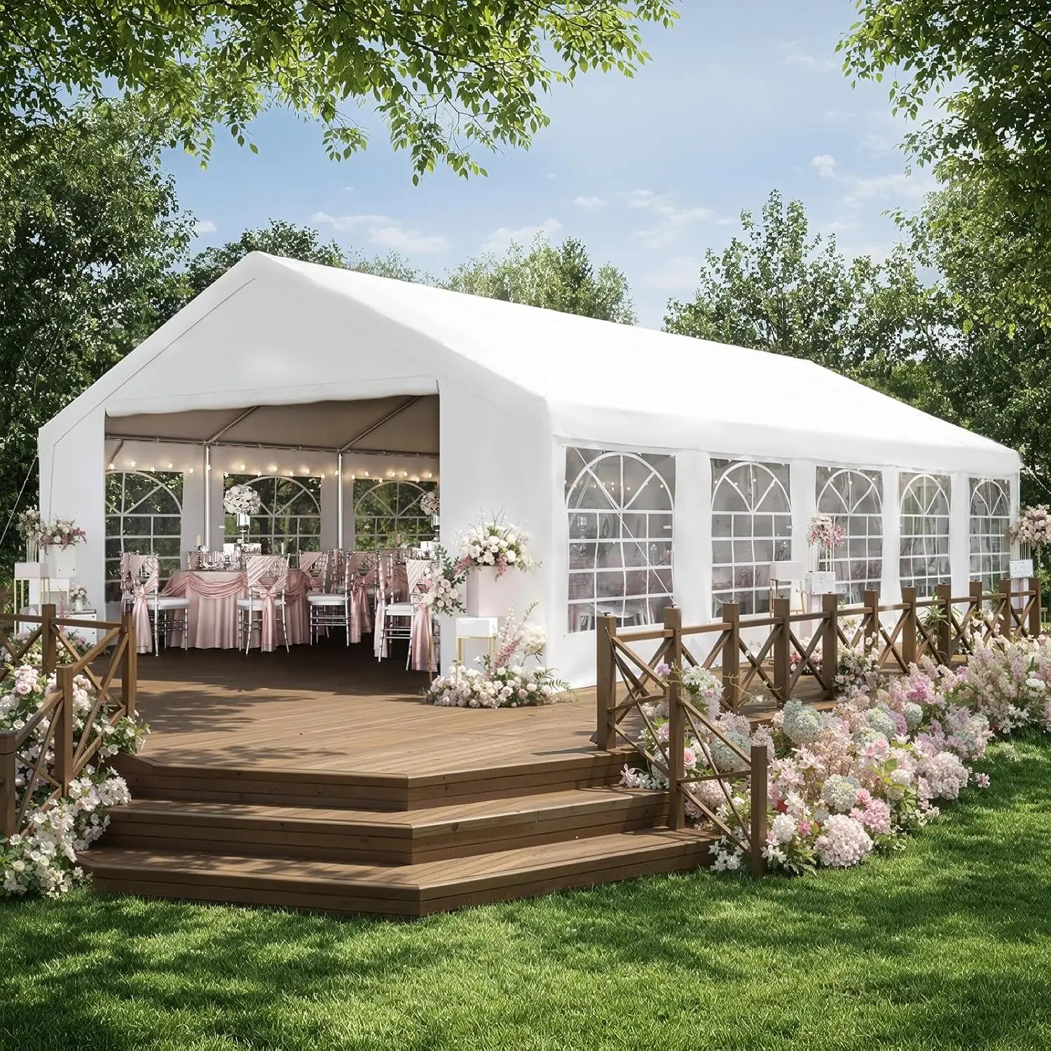 Party Tent 16x32 Canopy Heavy Duty, Waterproof Outdoor Event Tent with Removable Sidewalls & Roll-Up Door, Portable, Customized