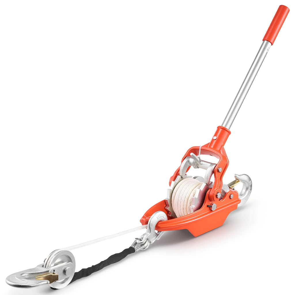 SucceBuy 6614lbs Rope Puller Ratchet Power Puller Tool with 35ft of 0.3 in Diameter Rope & 2 Hooks for Tree Felling Moving Boats