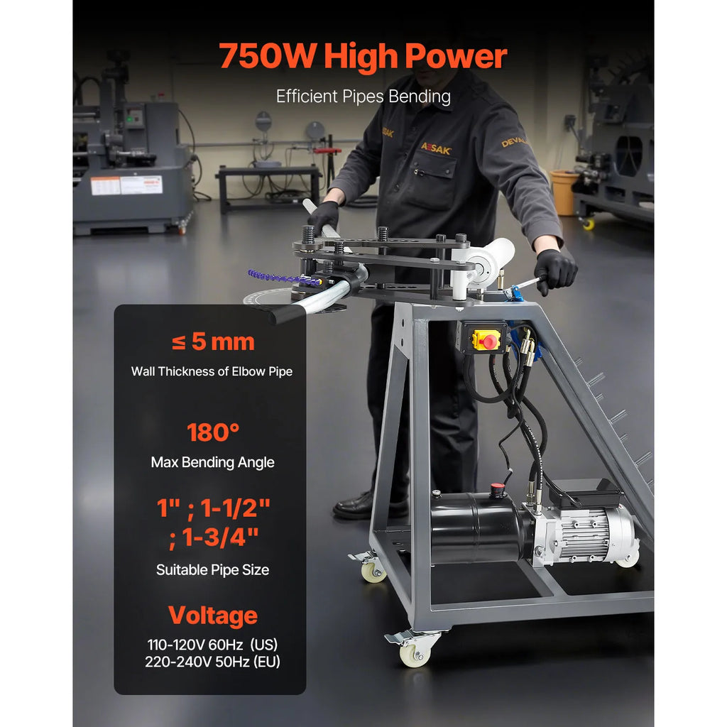 SucceBuy Electric Tube Bending Machine 750W Electric Tubing Bender w/ 6L Hydraulic Cylinder w/ 3 Dies for 1" 1-1/2" 1-3/4" Pipes