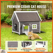 Bild in Galerie-Viewer laden, Amocart Outdoor Cat House 22x30x26 Weatherproof Feral Cat Shelter Wooden Cat Kennel for Multiple Cats with Side Door Pet Hut
