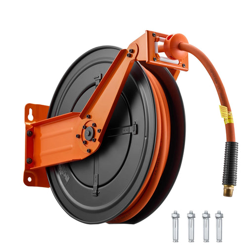 SucceBuy Retractable Air Hose Reel Auto Rewind Air-Compressor Hoses Reel with 5 ft Lead in Ceiling/Wall Mount Steel Double Arm