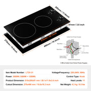 Bild in Galerie-Viewer laden, SucceBuy 12 inch Electric Cooktop 2 Burners Built-in Electric Stove Top Ceramic Top Radiant Cooktop w/ Glass Panel Knob Control
