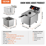 Amocart Commercial Deep Fryer Electric Countertop Fryer with Basket Stainless Steel Single Oil Fryer with Time & Temp Control