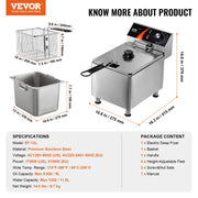 Load image into Gallery viewer, Amocart Commercial Deep Fryer Electric Countertop Fryer with Basket Stainless Steel Single Oil Fryer with Time &amp; Temp Control

