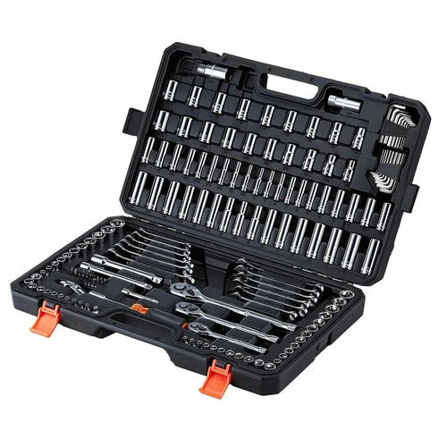 Amocart Mechanics Tool Set SAE and Metric Socket Set Wrenches Screwdriver Bits Accessories and Storage Case for Cars Repair