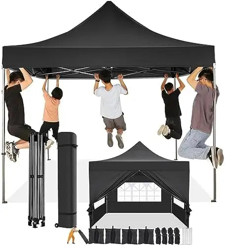 10x10 Pop Up Canopy Tent with 4 Sidewalls,Heavy Duty Canopy,Black | Popup Gazebo,High Stability,All Season
