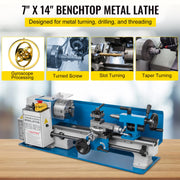 Bild in Galerie-Viewer laden, Amocart Mini Metal Lathe Machine 7"x14" 550W 180x350mm Variable Speed + 3 Jaw Chuck for Metalworking Turning Drilling Threading
