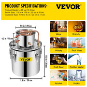 Charger l'image dans la visionneuse de galerie, Amocart 3 5 8 Gal Distiller Moonshine Alcohol Brew Water Wine Essential Oil Brewing Kit Stainless Copper with Pump for Home DIY
