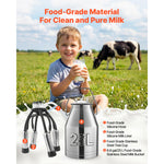 SucceBuy Electric Cow Milking Machine 6.6 Gal 25L 304 Stainless Steel Bucket Food-Grade Teat Cups Silicone Hose Wheels for Cow