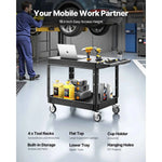 Amocart 550 lbs Utility Service Cart Two-Shelf Plastic Hand Dolly Cart with 360° Swivel Wheels for Warehouse Garage Cleaning