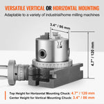 Amocart Precision Milling Rotary Table 4''/100mm Horizontal Vertical Model with 3-Jaw Chuck Indexing Tools for Milling Machines