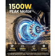 Load image into Gallery viewer, Electric Bike for Adults, 1500/2000W Peak 33/40MPH E-Bike 60/80Miles with NFC &amp; Password Unlock, 48V 15/25Ah Removable Custom
