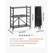 Load image into Gallery viewer, SucceBuy 6/5/4/3 Tier Black Foldable Storage Shelf with Wheels Folding Metal Rack Shelving Unit Organizer for Garage Kitchen
