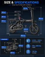 1200W Peak Motor Foldable Ebike, 25 MPH 45 Miles Range, Dual Suspension 14" Tires 3 Speed Modes, Commuter Electric Bike ,Custom