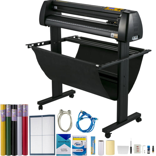 SucceBuy 34Inch Vinyl Cutter Plotter 780mm Cutting Width Sign Printer Machine w/ Paper Basket LCD Display Signmaster Software